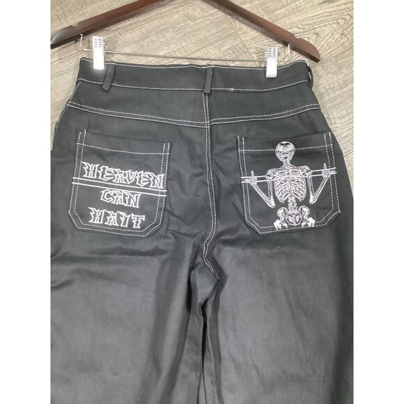 Amalfi Heaven Can Wait Black Mens Denim Pants Size L Streetwear Embroidered NWT - Picture 3 of 10